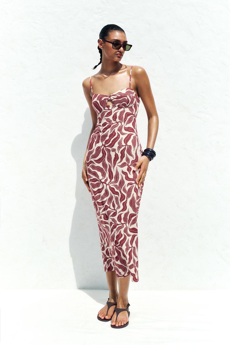 PRINTED RUSTIC LINEN MIDI DRESS