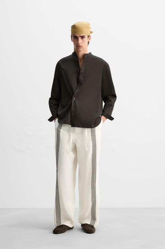 100% LINEN PANTS WITH STRIPES
