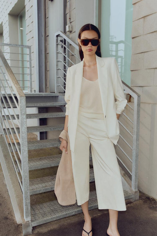 LINEN BLAZER WITH PRINTED CUFFS
