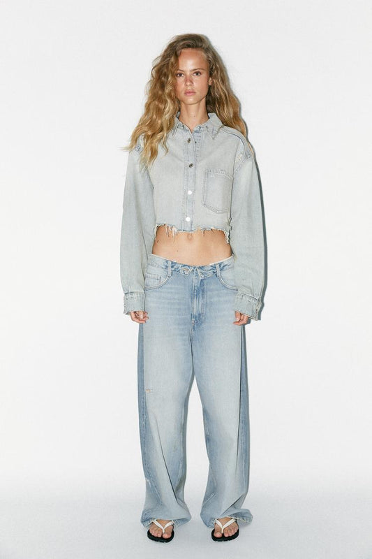 RIPPED TRF CROP DENIM JACKET