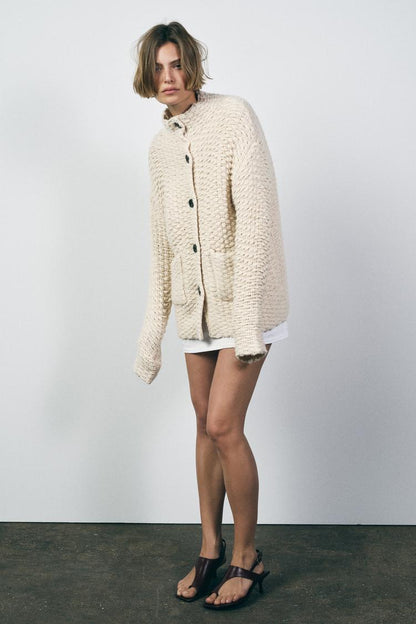 HIGH COLLAR KNIT COAT